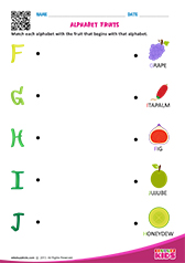 Match Alphabet Fruits f to j